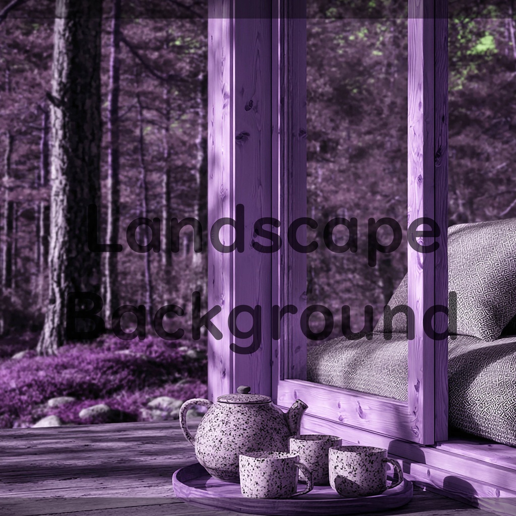 01_森を望むウッドキャビン背景|静かなティータイム(4色セット)