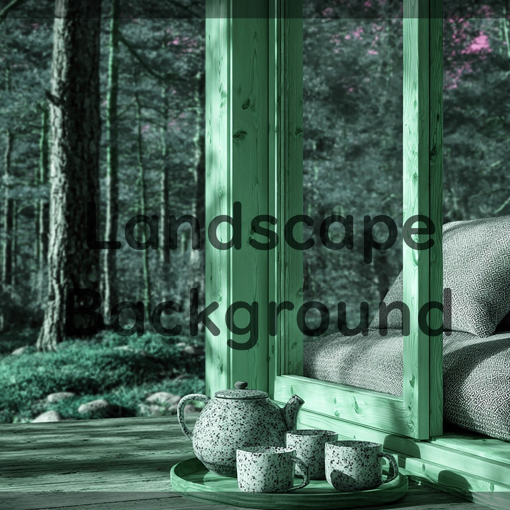 02_森を望むウッドキャビン背景|静かなティータイム(4色セット)