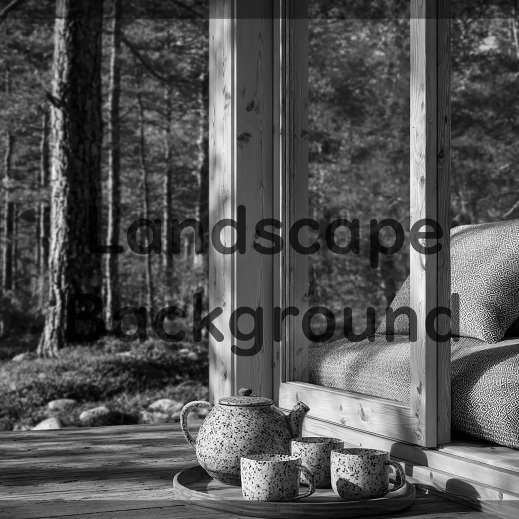 02_森を望むウッドキャビン背景|静かなティータイム(4色セット)