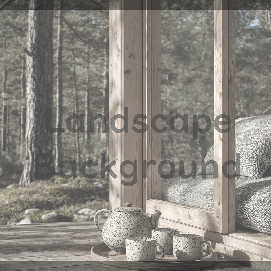 03_森を望むウッドキャビン背景|静かなティータイム(4色セット)