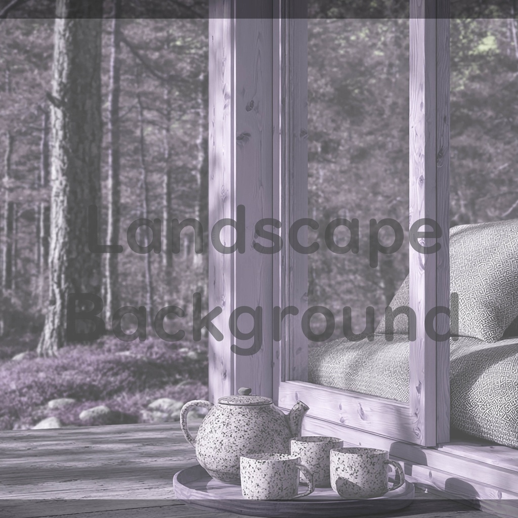03_森を望むウッドキャビン背景|静かなティータイム(4色セット)