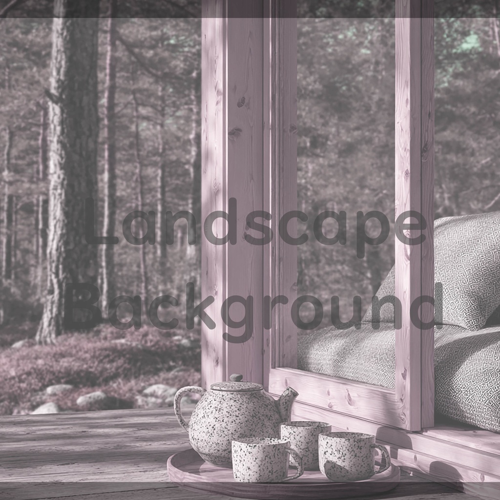 03_森を望むウッドキャビン背景|静かなティータイム(4色セット)