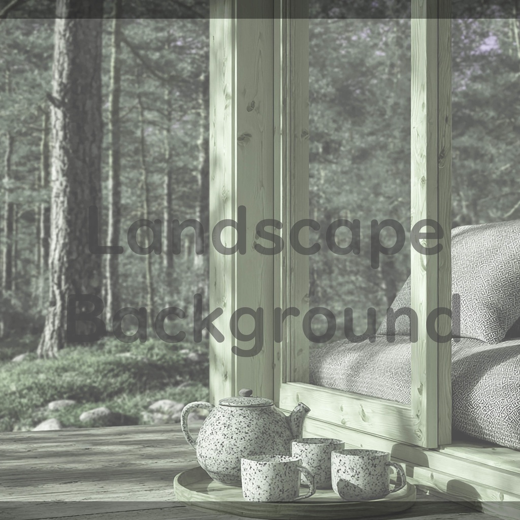 04_森を望むウッドキャビン背景|静かなティータイム(4色セット)