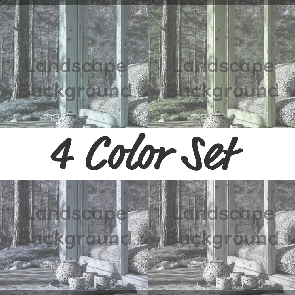 04_森を望むウッドキャビン背景|静かなティータイム(4色セット)