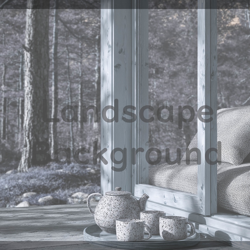 04_森を望むウッドキャビン背景|静かなティータイム(4色セット)