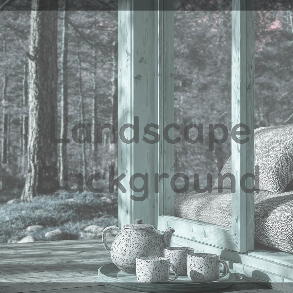 04_森を望むウッドキャビン背景|静かなティータイム(4色セット)