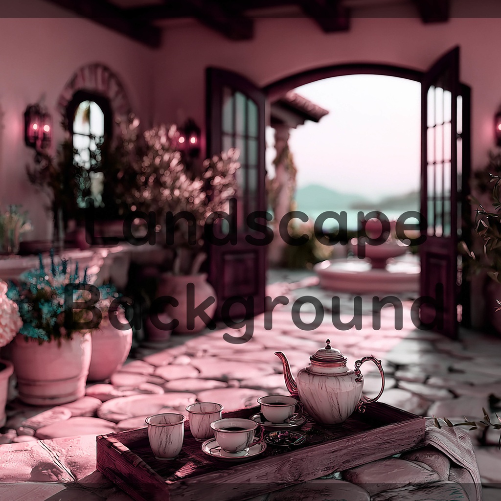 02_地中海ヴィラテラス背景｜優雅なティータイム空間