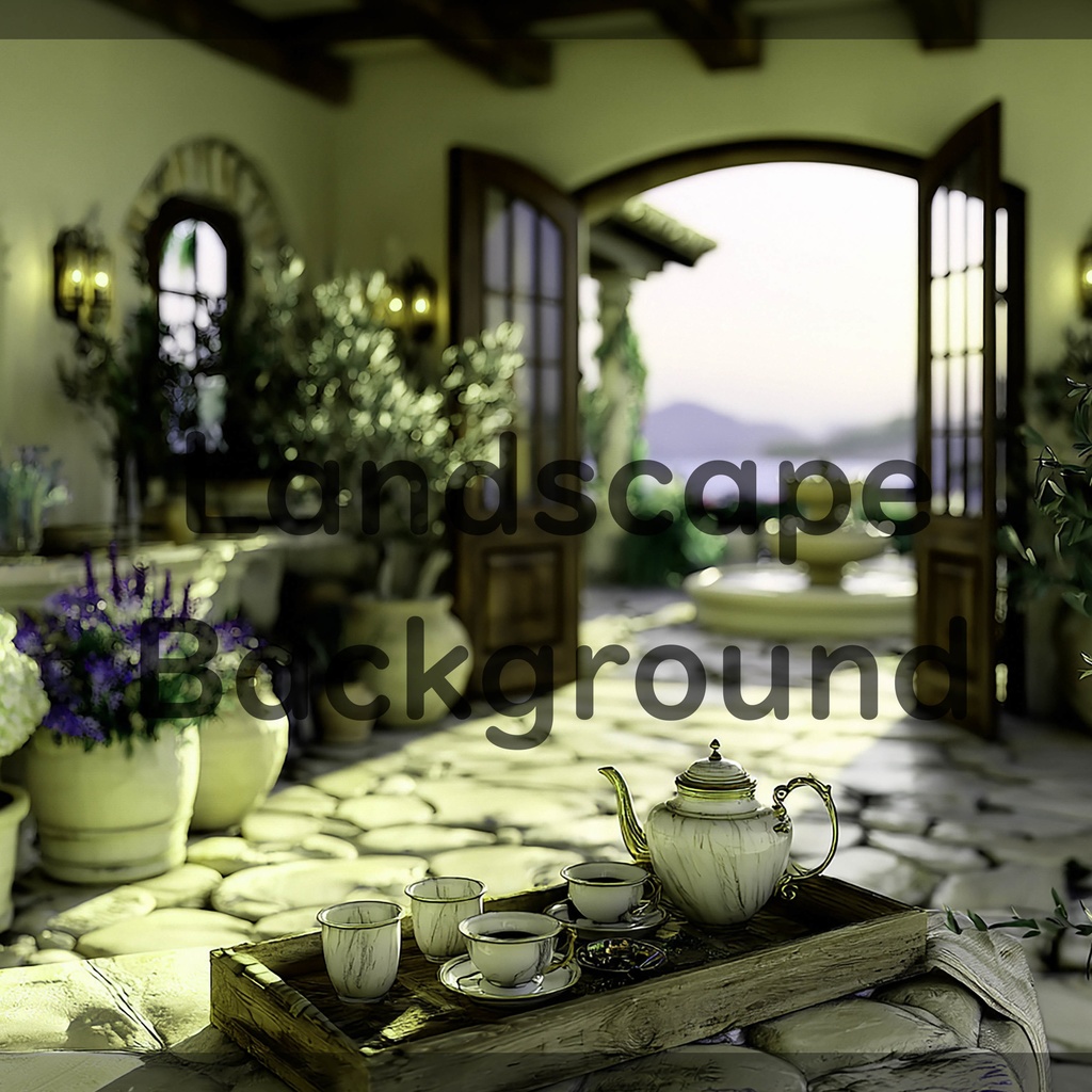 04_地中海ヴィラテラス背景|優雅なティータイム空間