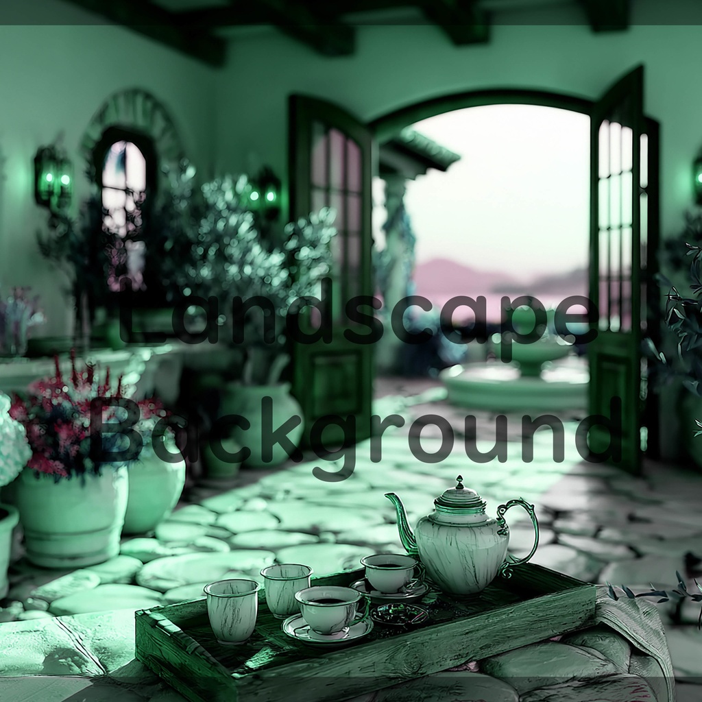 05_地中海ヴィラテラス背景|優雅なティータイム空間