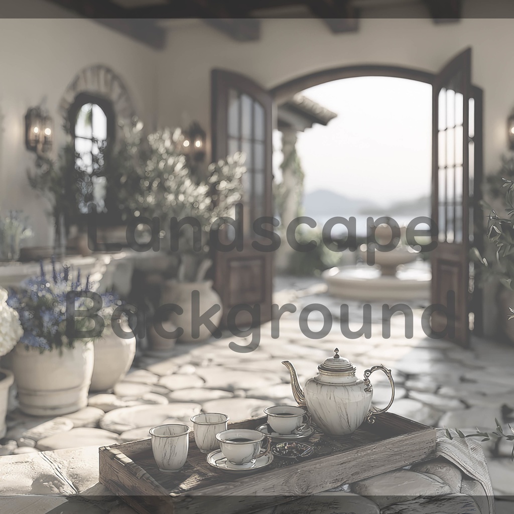 09_地中海ヴィラテラス背景|優雅なティータイム空間