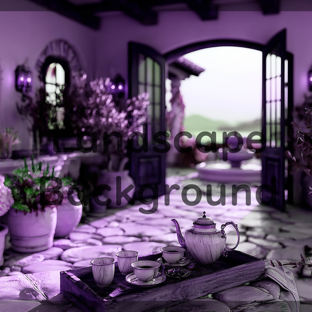 01_地中海ヴィラテラス背景|優雅なティータイム空間(4色セット)