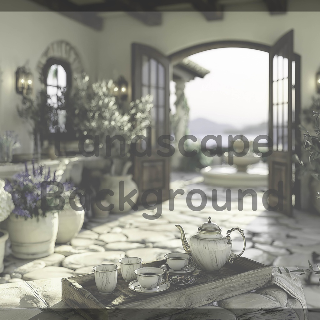 03_地中海ヴィラテラス背景|優雅なティータイム空間(4色セット)