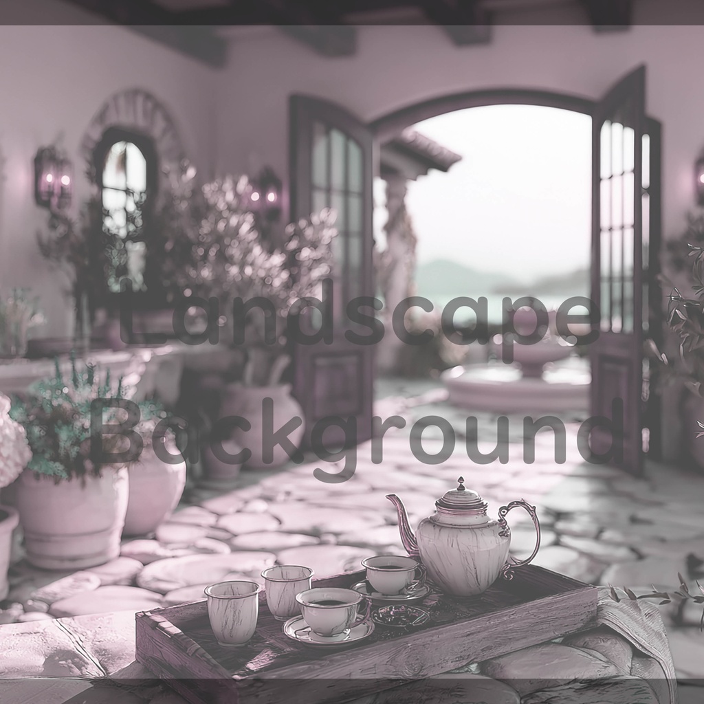 03_地中海ヴィラテラス背景|優雅なティータイム空間(4色セット)