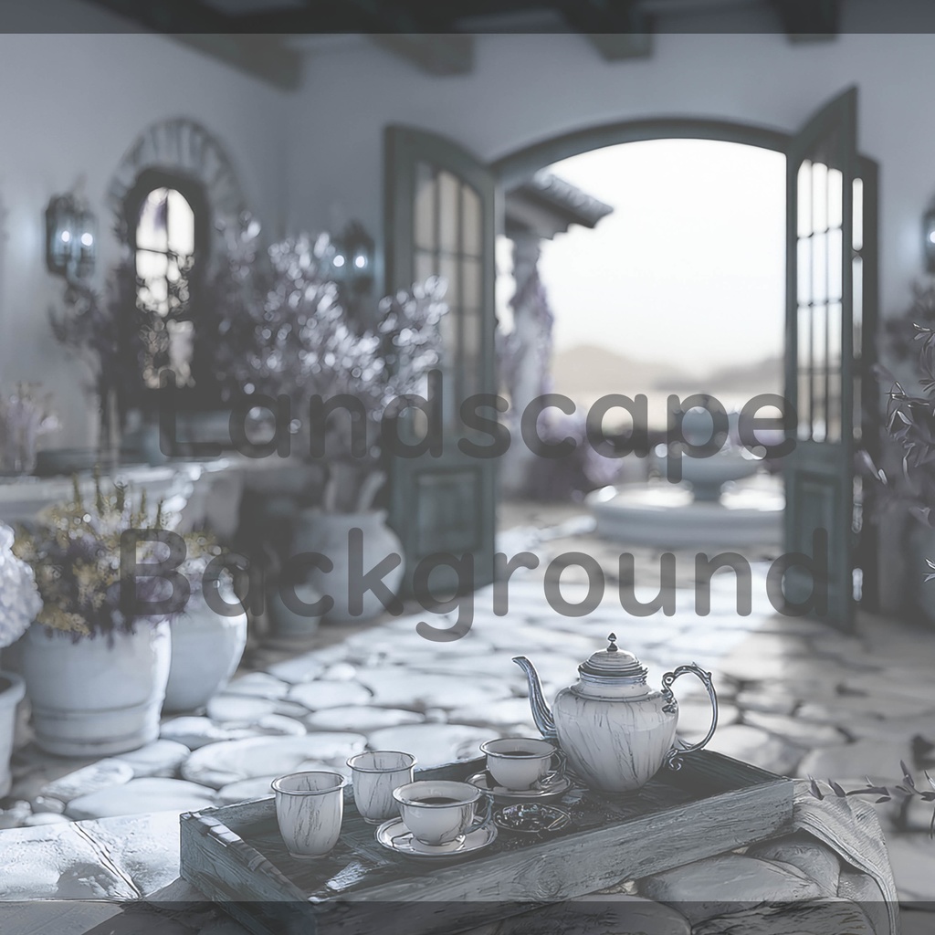 04_地中海ヴィラテラス背景|優雅なティータイム空間(4色セット)