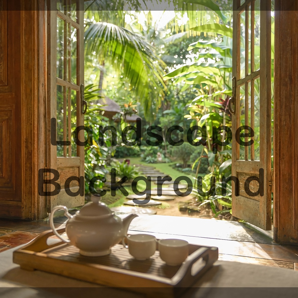 01_南国ガーデンティータイム背景|静かなリゾート空間(4色セット)