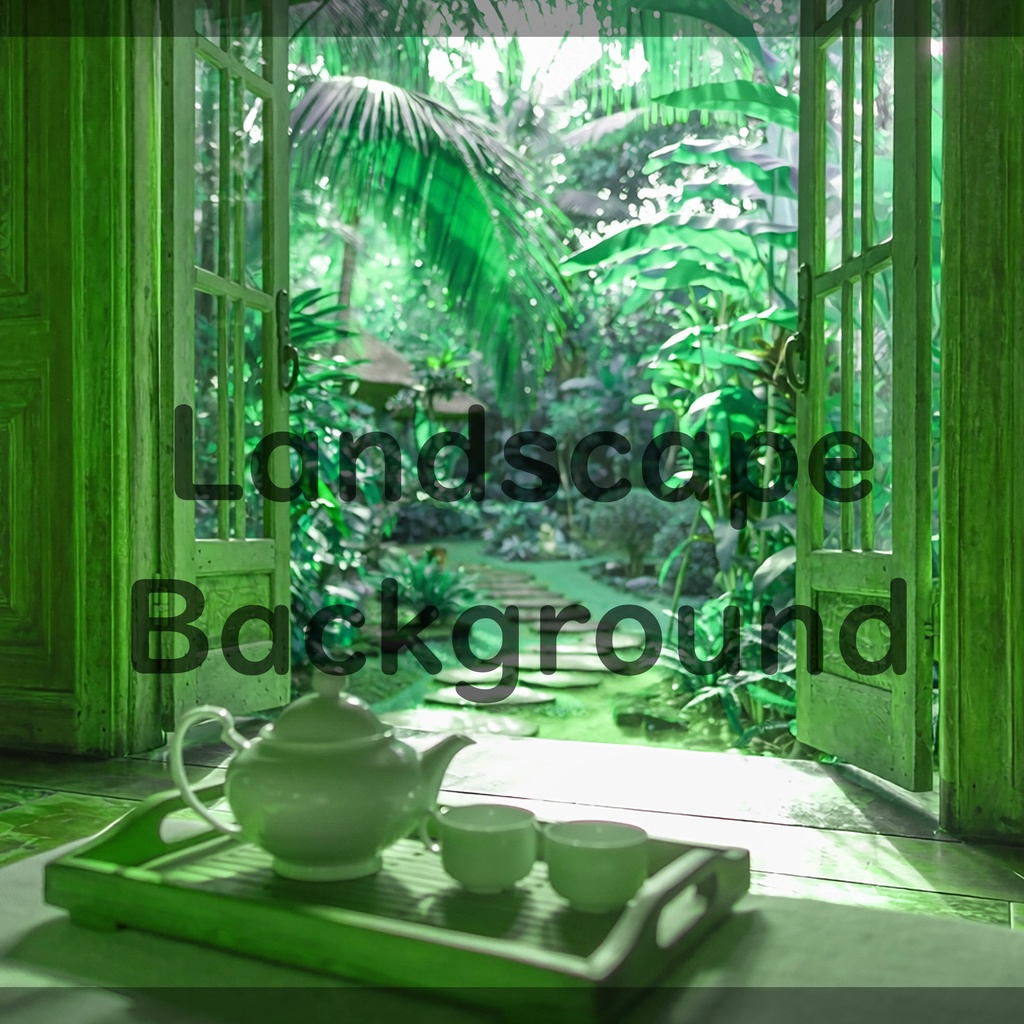 02_南国ガーデンティータイム背景|静かなリゾート空間(4色セット)