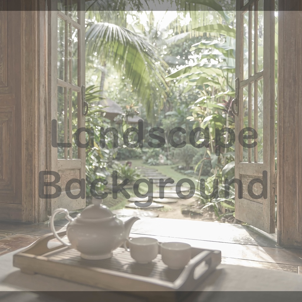 03_南国ガーデンティータイム背景|静かなリゾート空間(4色セット)