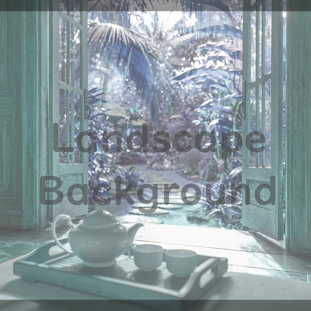 04_南国ガーデンティータイム背景|静かなリゾート空間(4色セット)