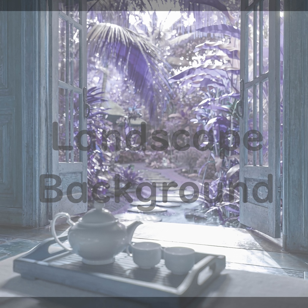 04_南国ガーデンティータイム背景|静かなリゾート空間(4色セット)