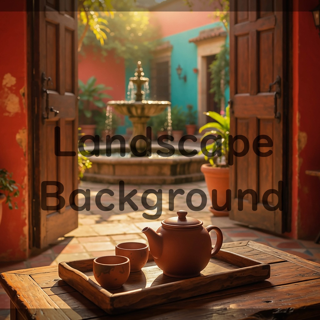 01_中庭テラスティータイム背景|静かで癒しの空間(4色セット)