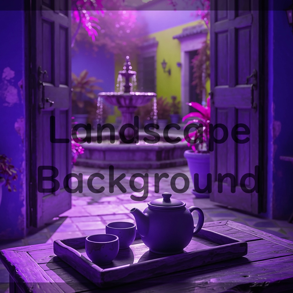 01_中庭テラスティータイム背景|静かで癒しの空間(4色セット)