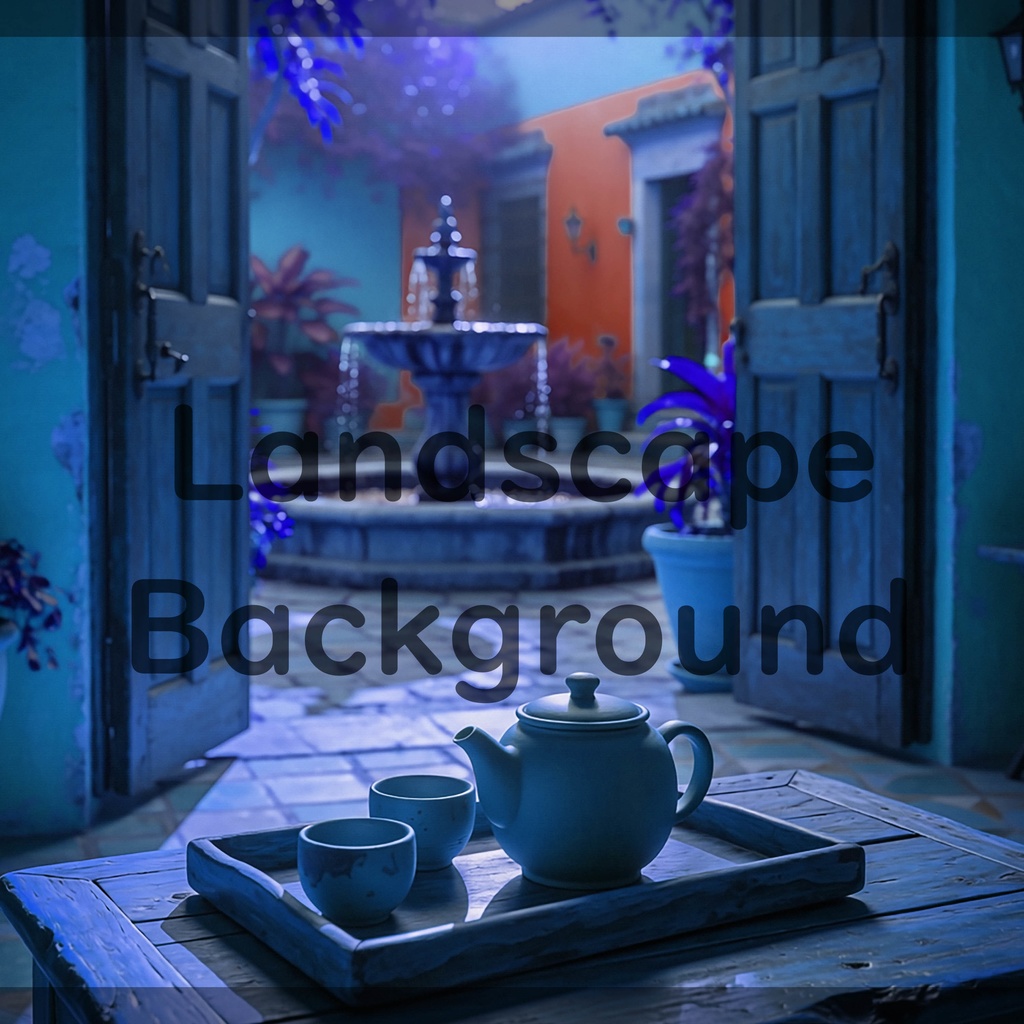 02_中庭テラスティータイム背景|静かで癒しの空間(4色セット)