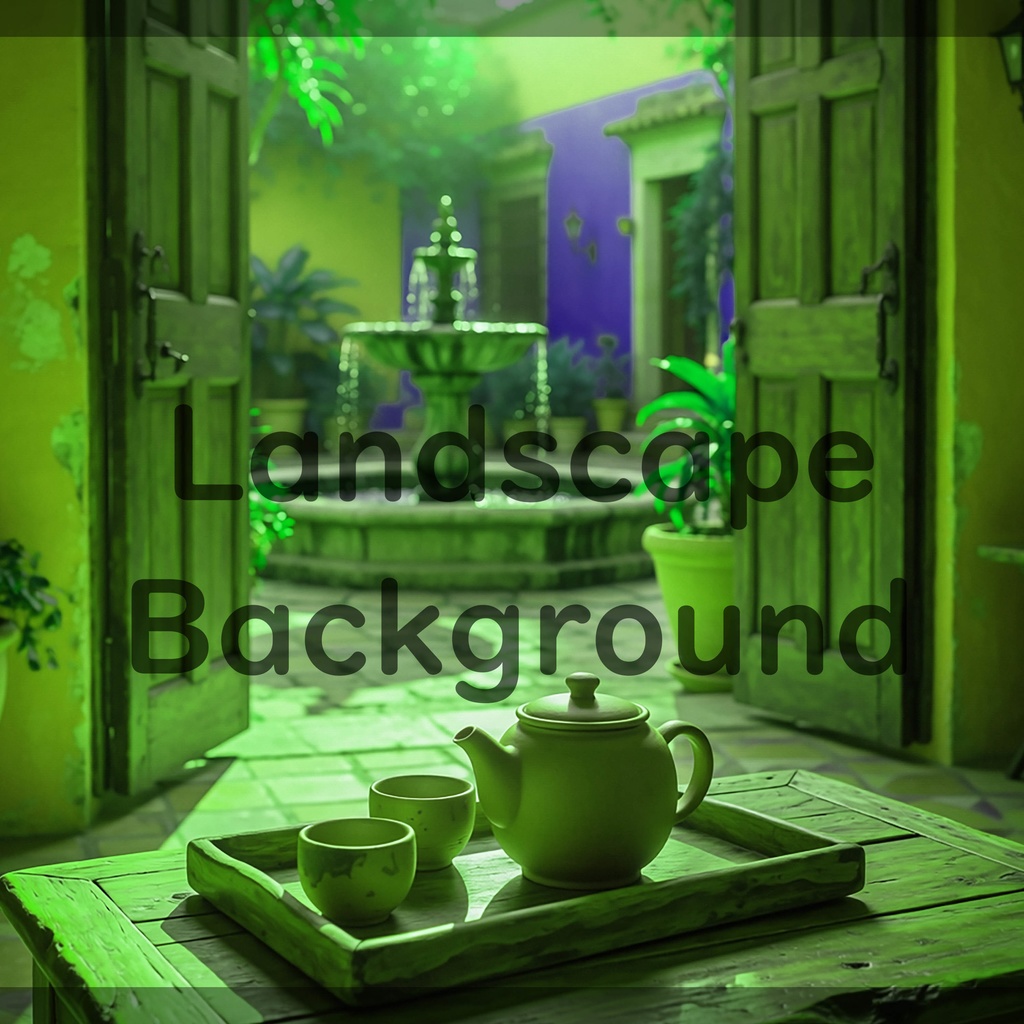 02_中庭テラスティータイム背景|静かで癒しの空間(4色セット)