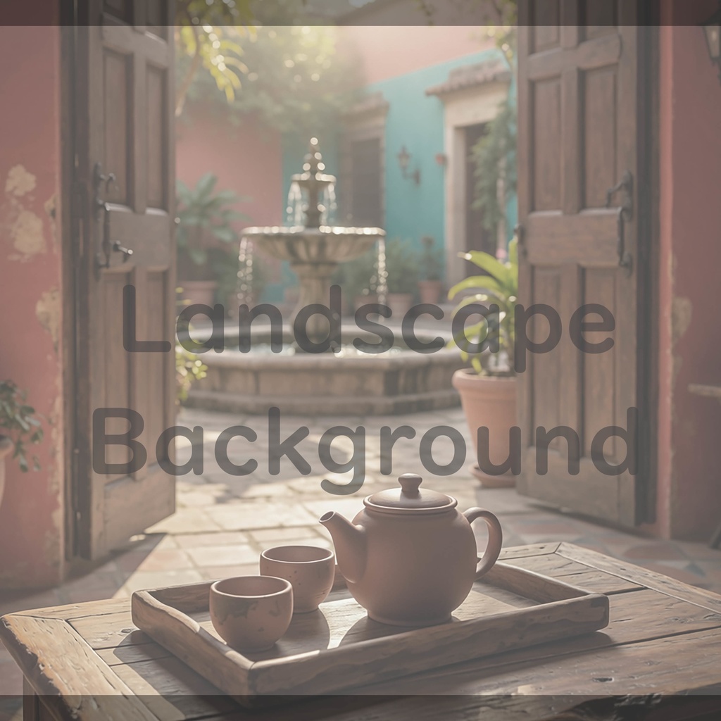 03_中庭テラスティータイム背景|静かで癒しの空間(4色セット)