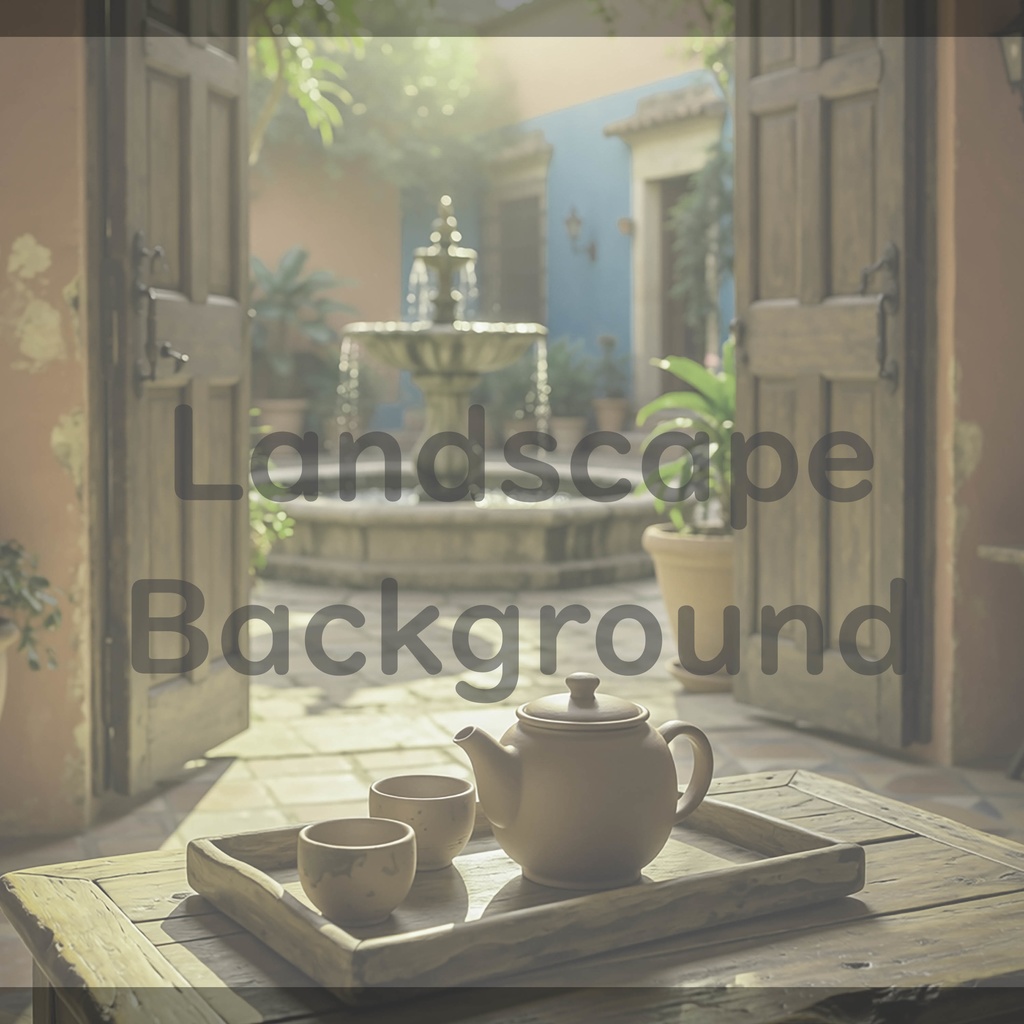 03_中庭テラスティータイム背景|静かで癒しの空間(4色セット)