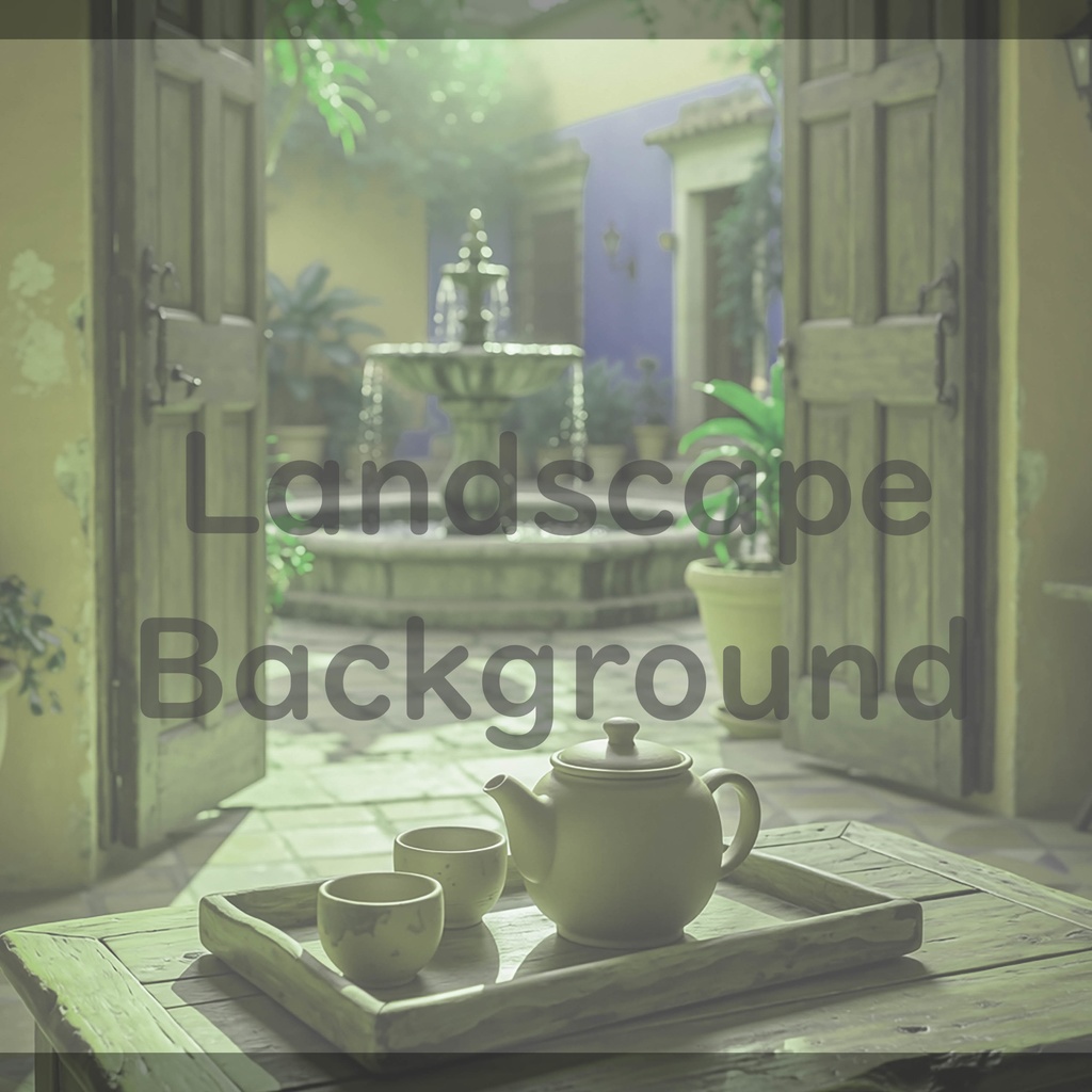 04_中庭テラスティータイム背景|静かで癒しの空間(4色セット)