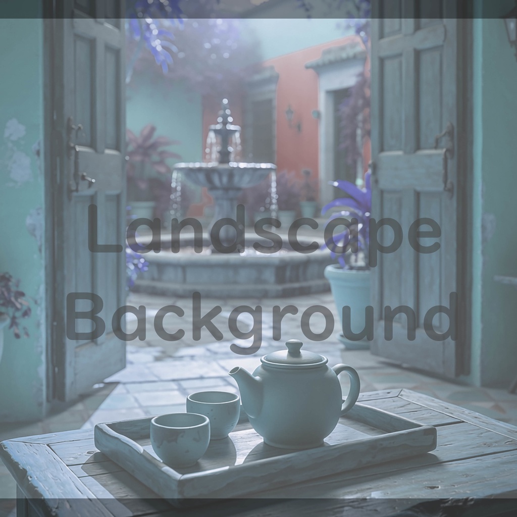 04_中庭テラスティータイム背景|静かで癒しの空間(4色セット)