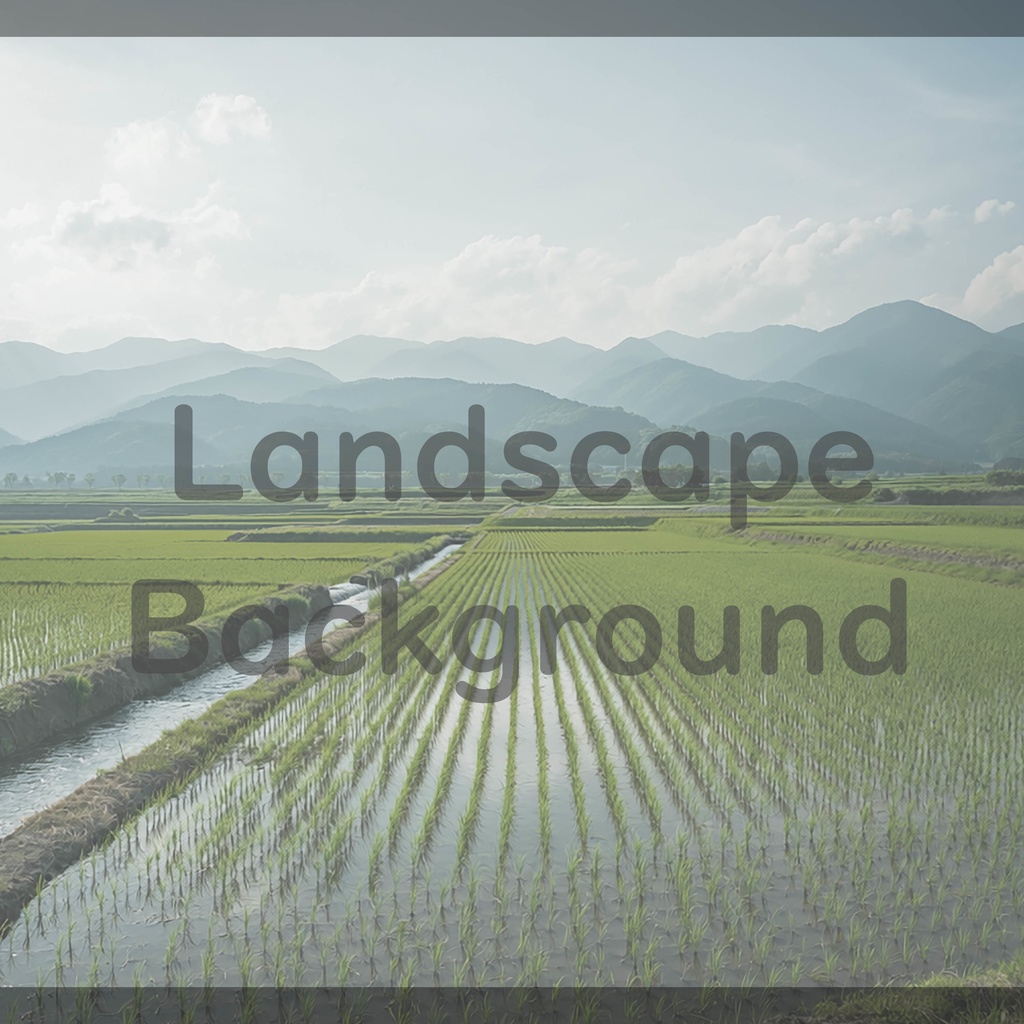 09_田園と山並みの水田風景背景|静かな日本の自然