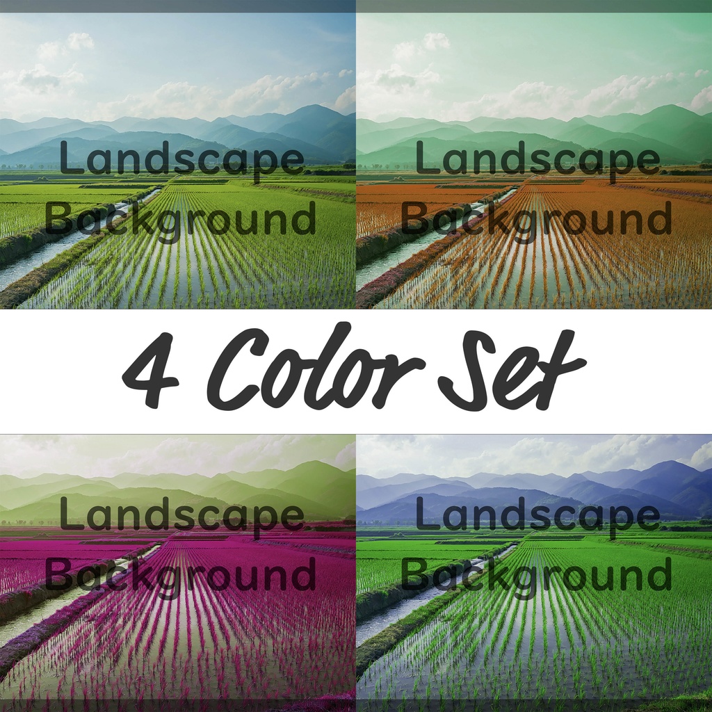 01_田園と山並みの水田風景背景｜静かな日本の自然（4色セット）