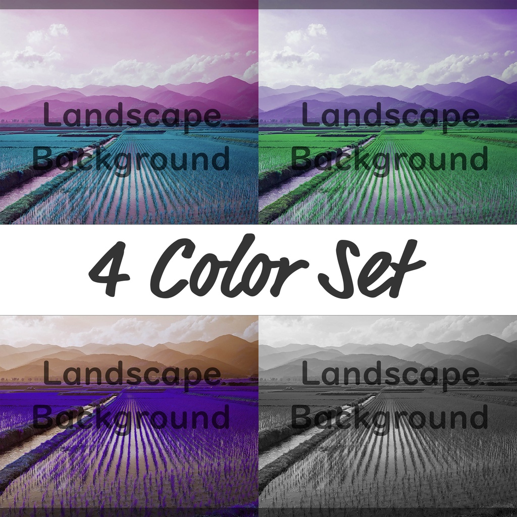 02_田園と山並みの水田風景背景｜静かな日本の自然（4色セット）