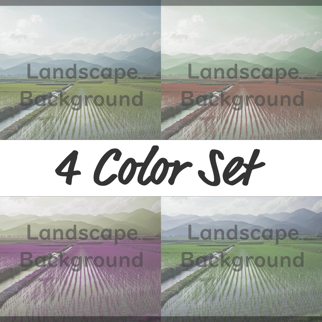 03_田園と山並みの水田風景背景｜静かな日本の自然（4色セット）