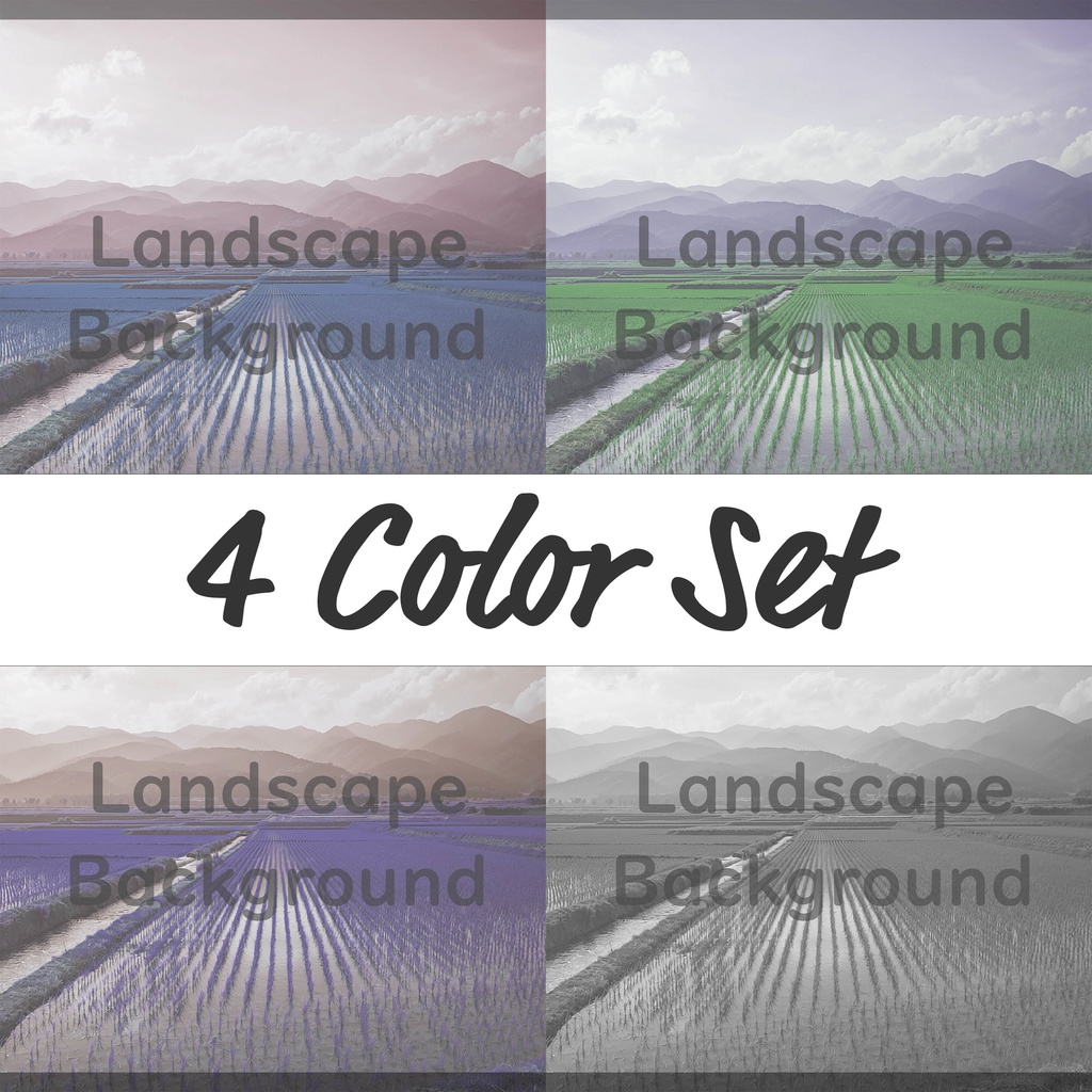 04_田園と山並みの水田風景背景｜静かな日本の自然（4色セット）