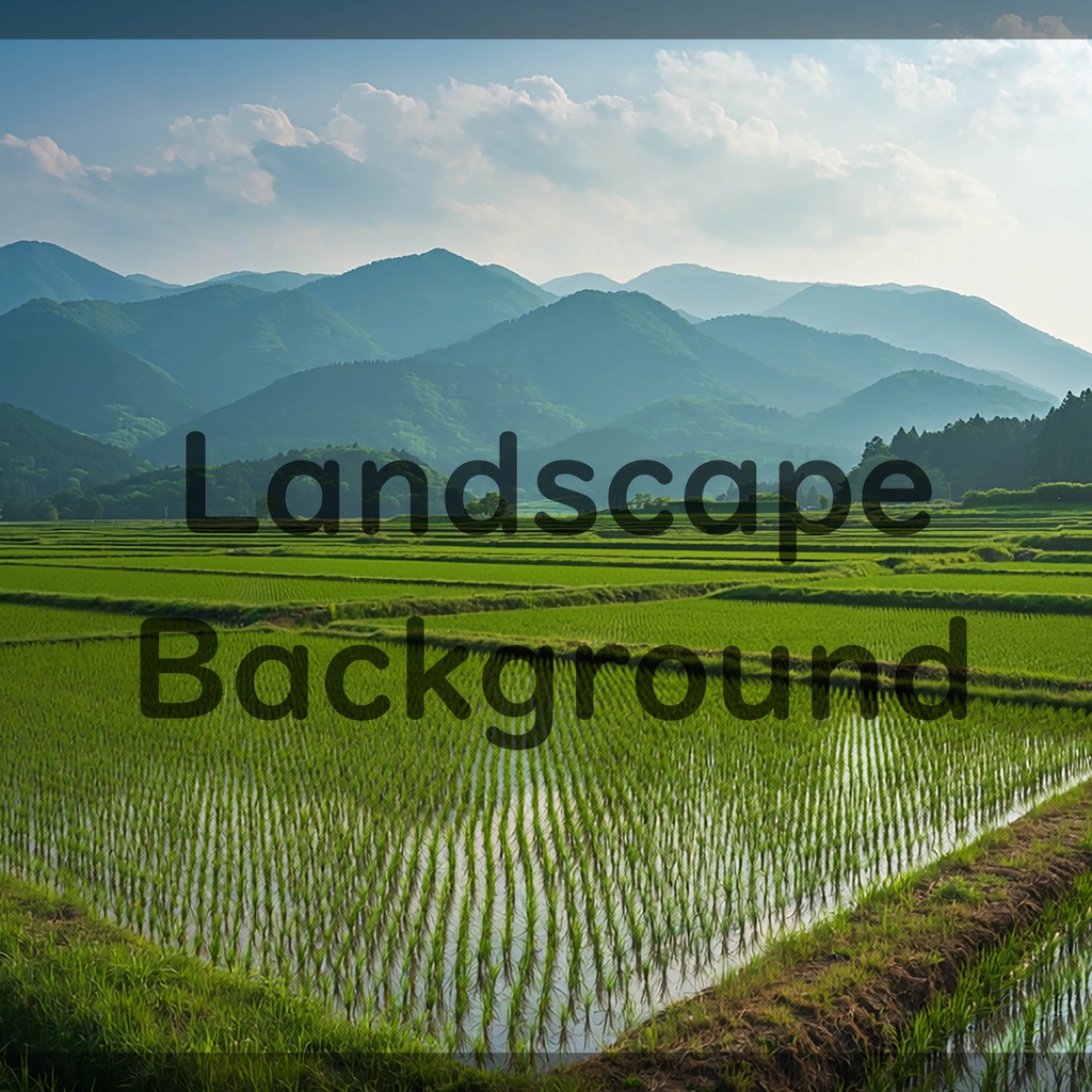 01_広がる水田と山並み風景背景|穏やかな田園の景色(4色セット)