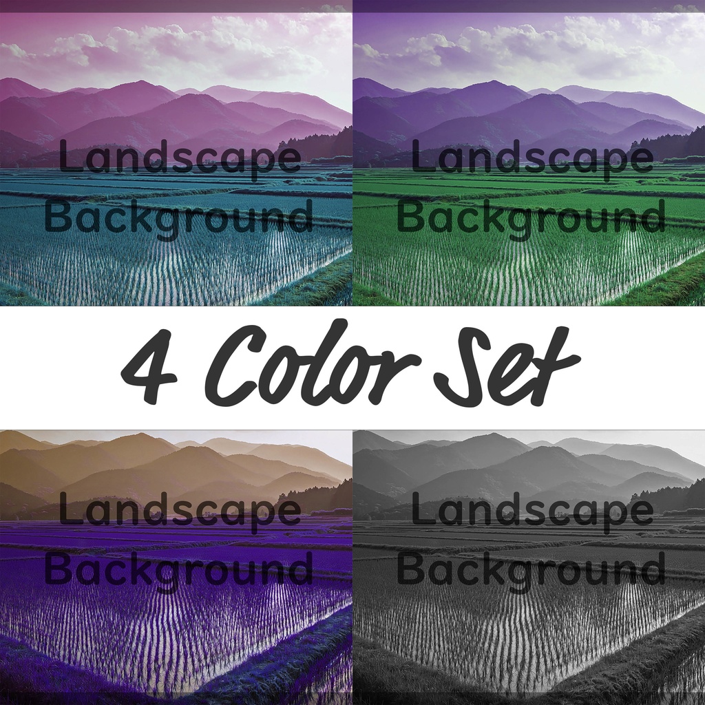 02_広がる水田と山並み風景背景｜穏やかな田園の景色（4色セット）