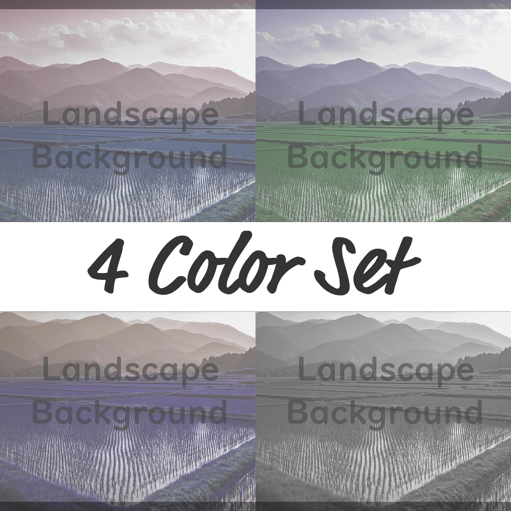 04_広がる水田と山並み風景背景｜穏やかな田園の景色（4色セット）
