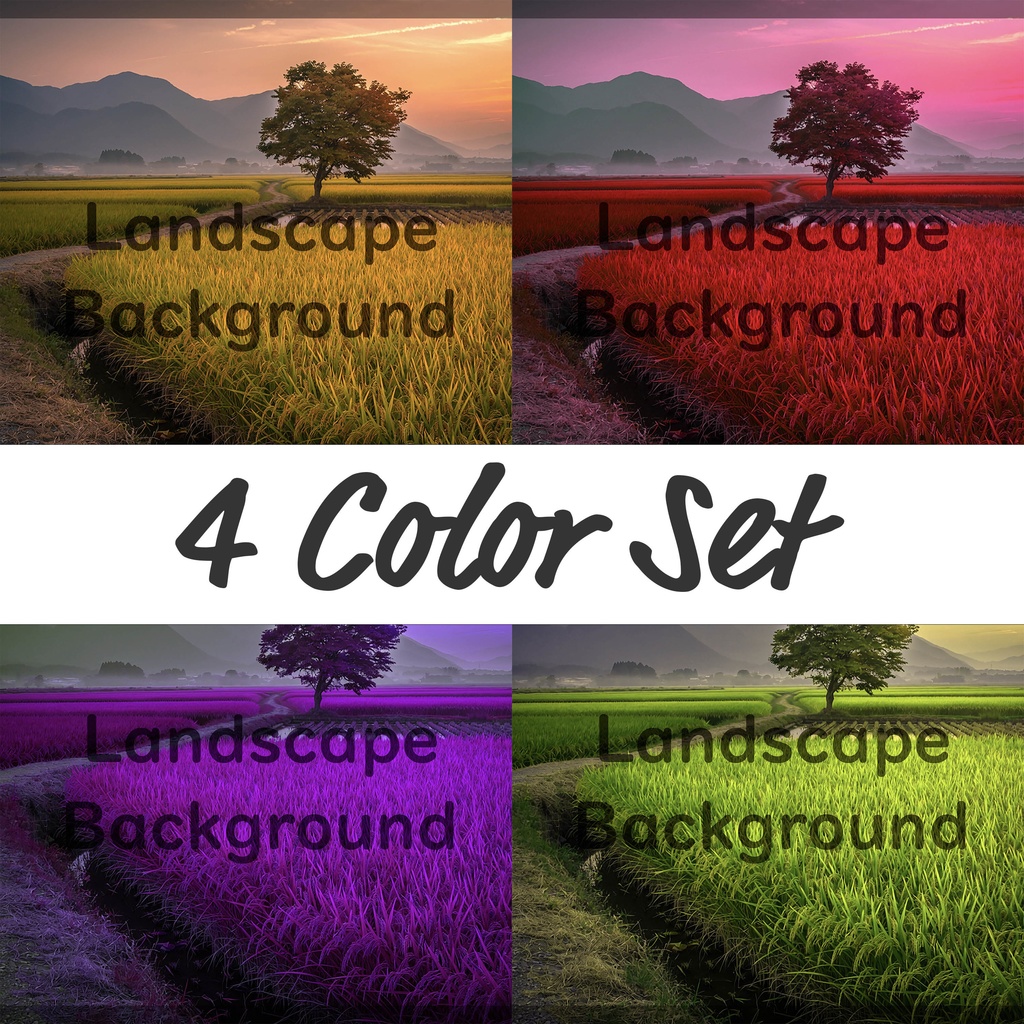 01_一本木の田園風景背景｜静かな日本の夕景（4色セット）