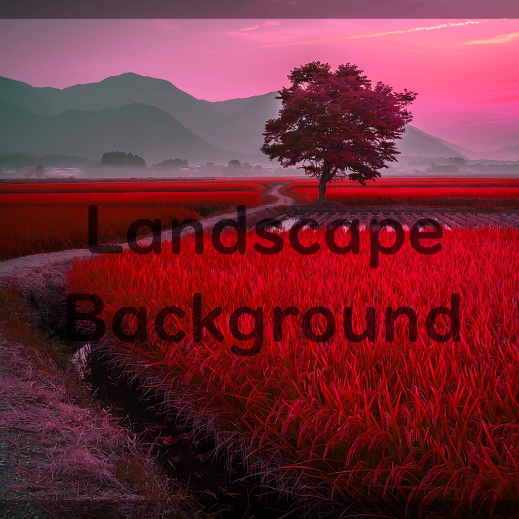 01_一本木の田園風景背景|静かな日本の夕景(4色セット)