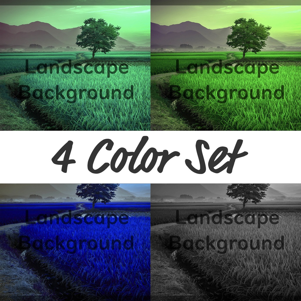 02_一本木の田園風景背景｜静かな日本の夕景（4色セット）