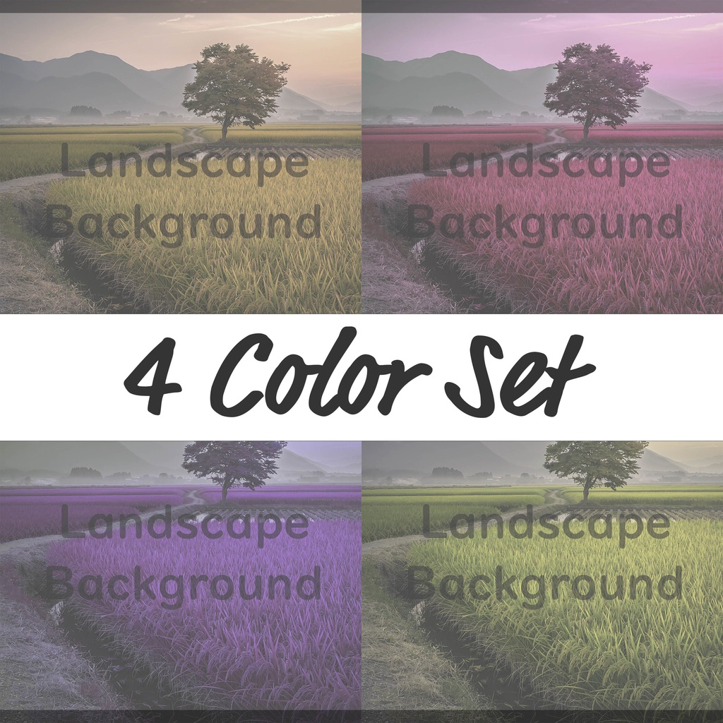 03_一本木の田園風景背景｜静かな日本の夕景（4色セット）