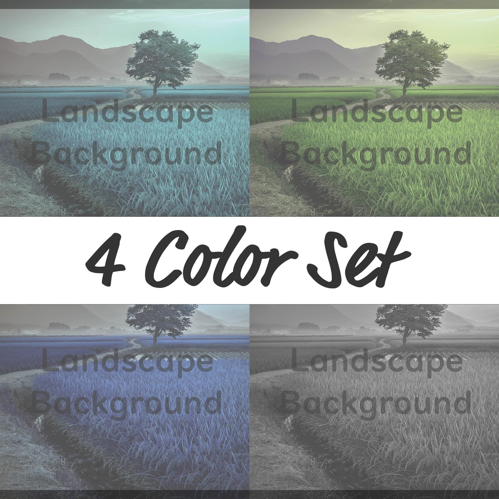 04_一本木の田園風景背景｜静かな日本の夕景（4色セット）