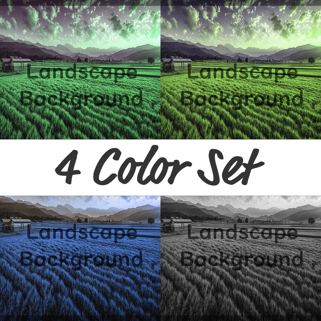 02_広がる田園と山並みの風景背景｜静かな農村の景色（4色セット）