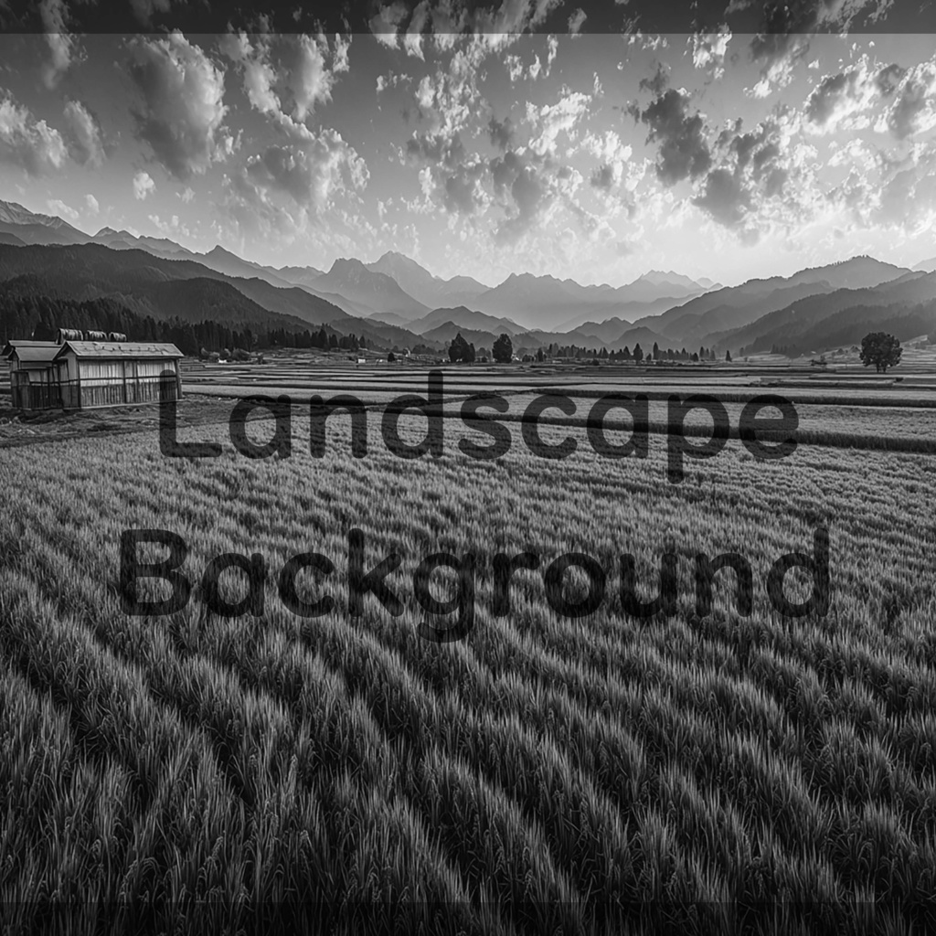 02_広がる田園と山並みの風景背景|静かな農村の景色(4色セット)