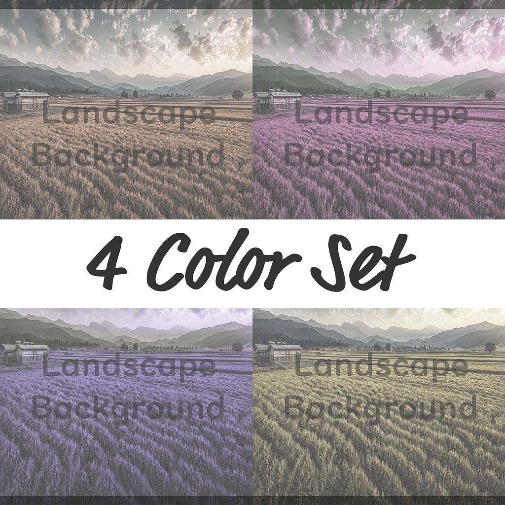 03_広がる田園と山並みの風景背景｜静かな農村の景色（4色セット）