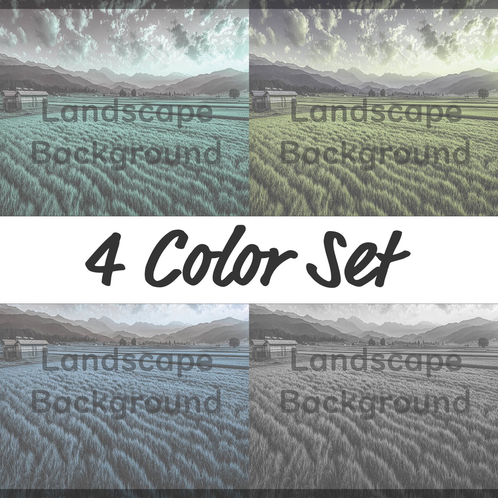 04_広がる田園と山並みの風景背景｜静かな農村の景色（4色セット）