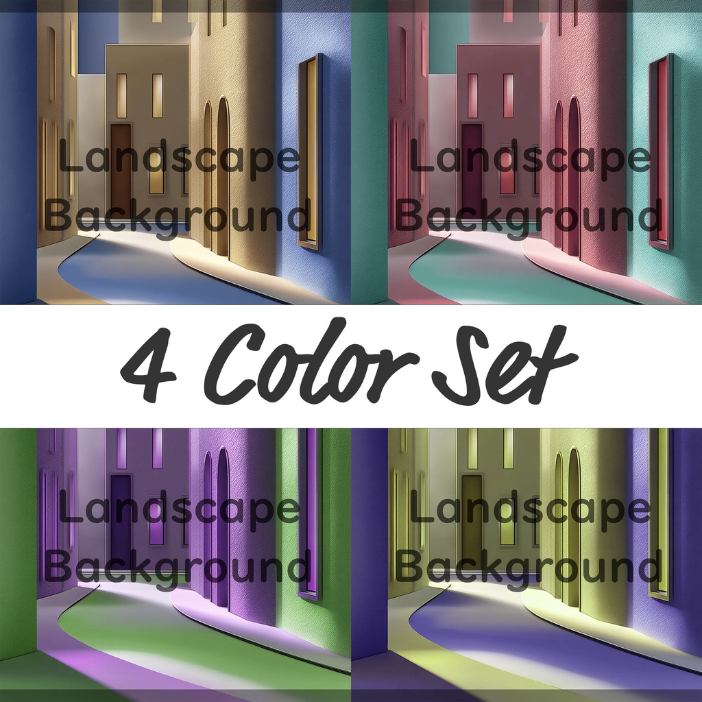 01_モダン街並み建築背景｜ミニマル都市デザイン（4色セット）