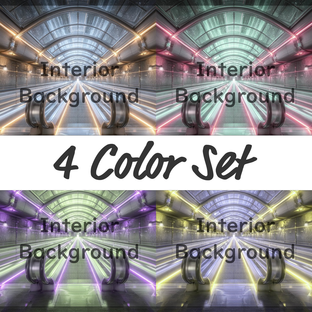 01_エスカレーター通路空間背景｜近未来ステーション（4色セット）